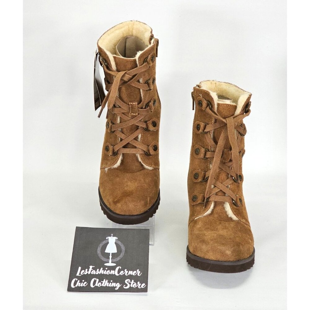 NWD Bearpaw Women's Brown Suede Bonnie Wedge Boot Zip Bootie Size 8 1809 - Picture 2 of 16